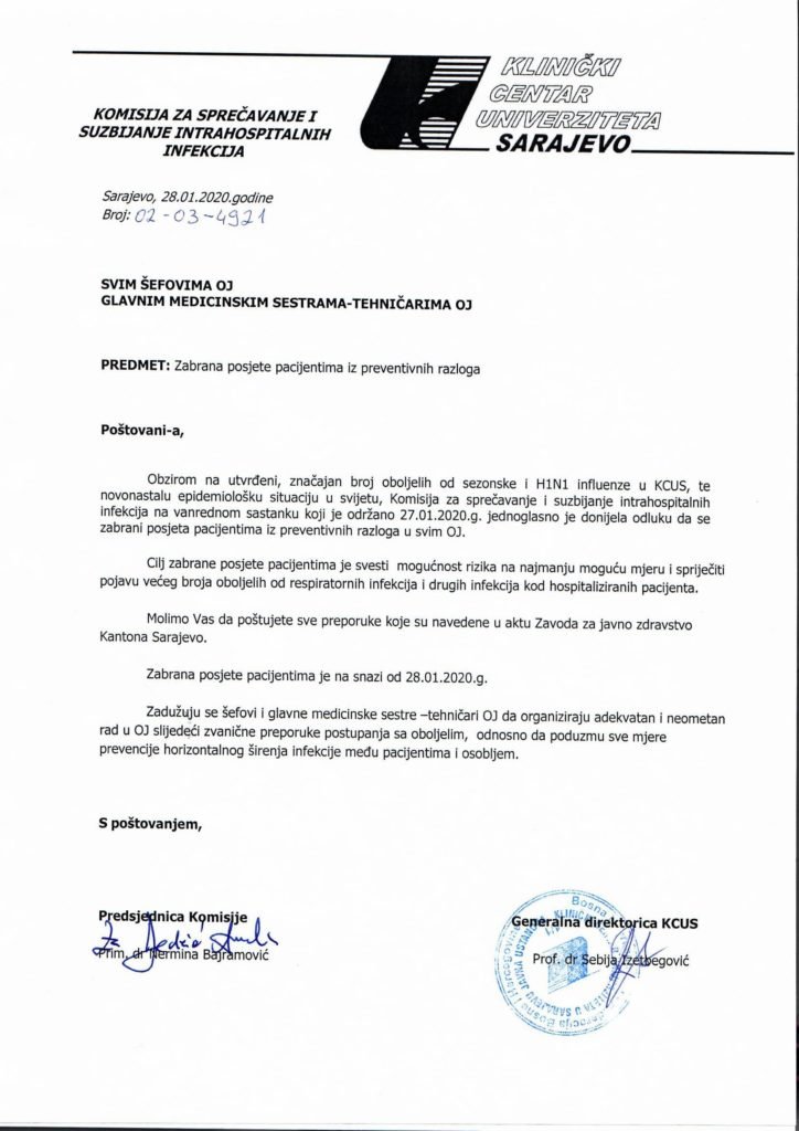 dokument koji prikazuje odluku o zabrani posjete