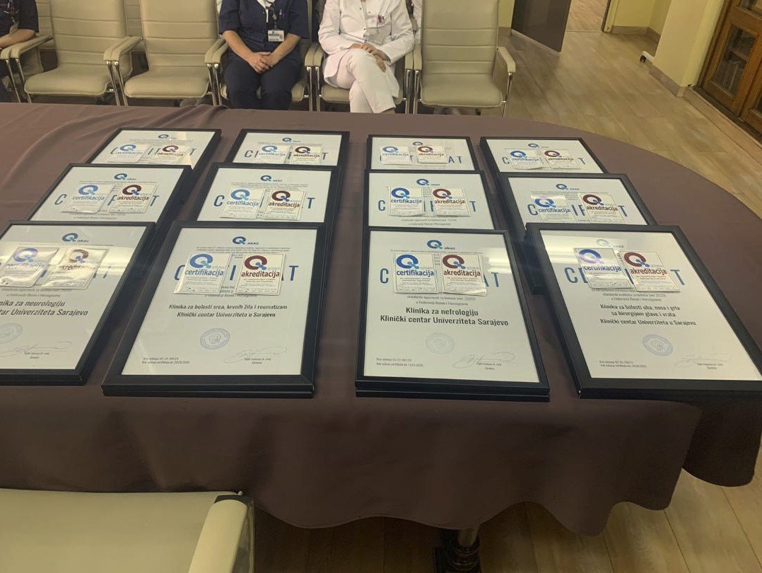 Dodjela Certifikata o uspješno provedenom programu certifikacije i akreditacije OJ/Klinika u KCUS